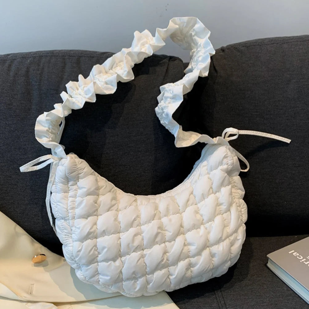 Quilted Bubble Cloud Crossbody Bag – Solid Color Padded Shoulder Purse with Adjustable Strap