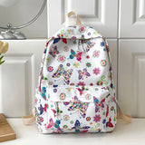 Butterfly Print Nylon School Backpack – Large Capacity Floral Student Book Bag for Daily & Outdoor Use