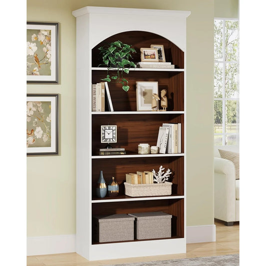 5-Shelf White Rigid Bookcase – 70.9″ Tall Free-Standing Library Unit with Storage Shelves