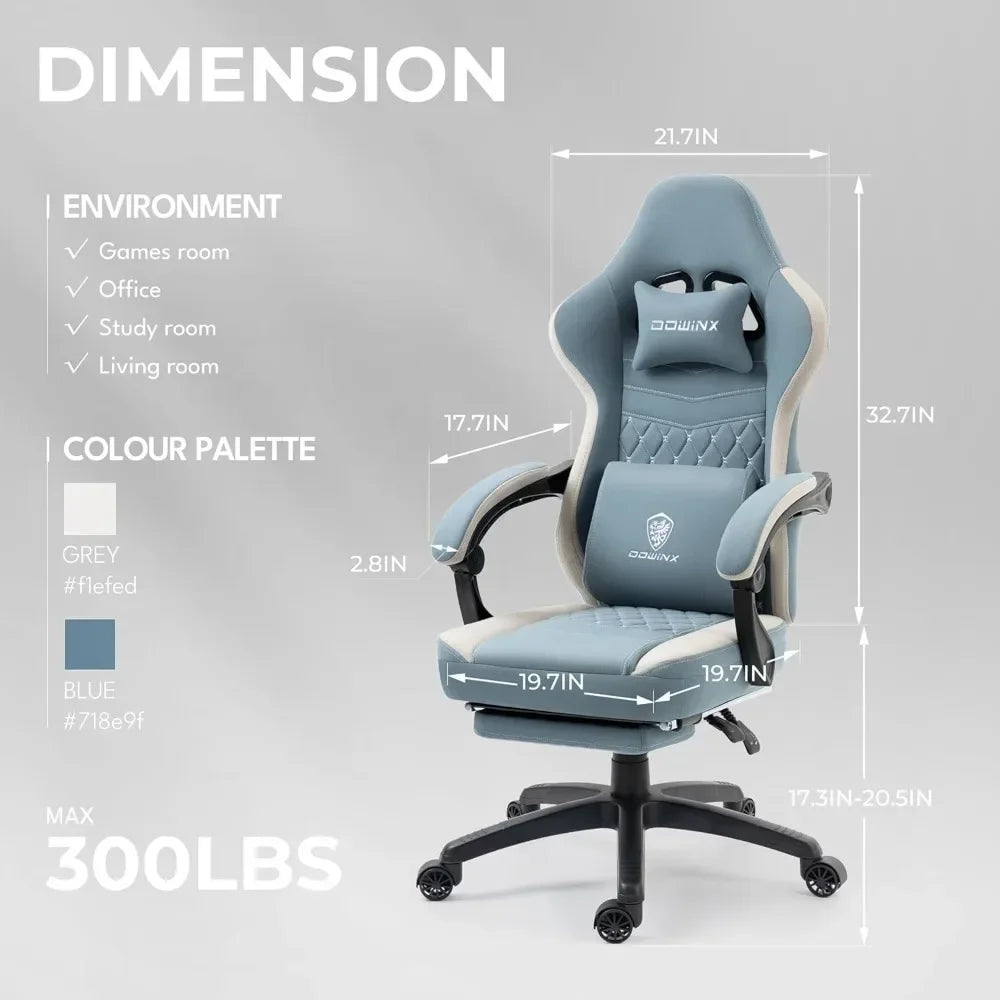 Ergonomic Gaming Chair – Comfortable Breathable Fabric Gamer Seat with Gel Pad, Pocket Spring Cushion & Storage Bag