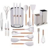 “19-Piece Food-Grade Silicone Kitchenware Set – Cooking Spoons, Cutting Board & Chef Knives”