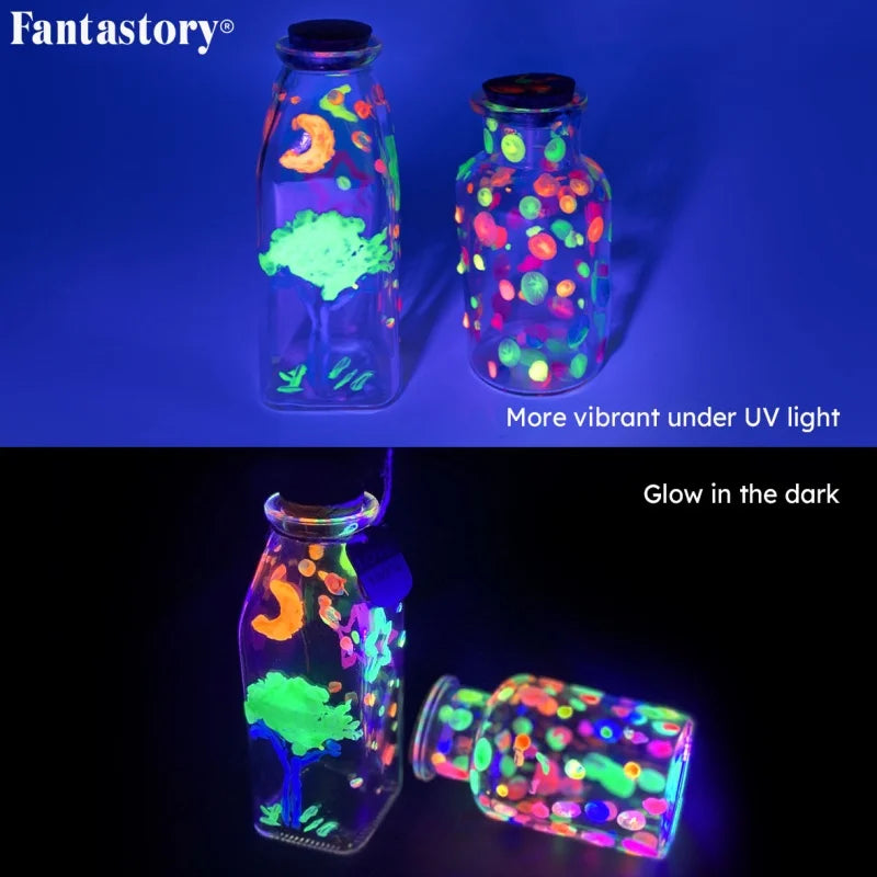 Fantastory 10-Colour 2-in-1 Glow-in-the-Dark Acrylic Paint Set – Waterproof Neon Paints for Wood, Fabric & DIY Decor