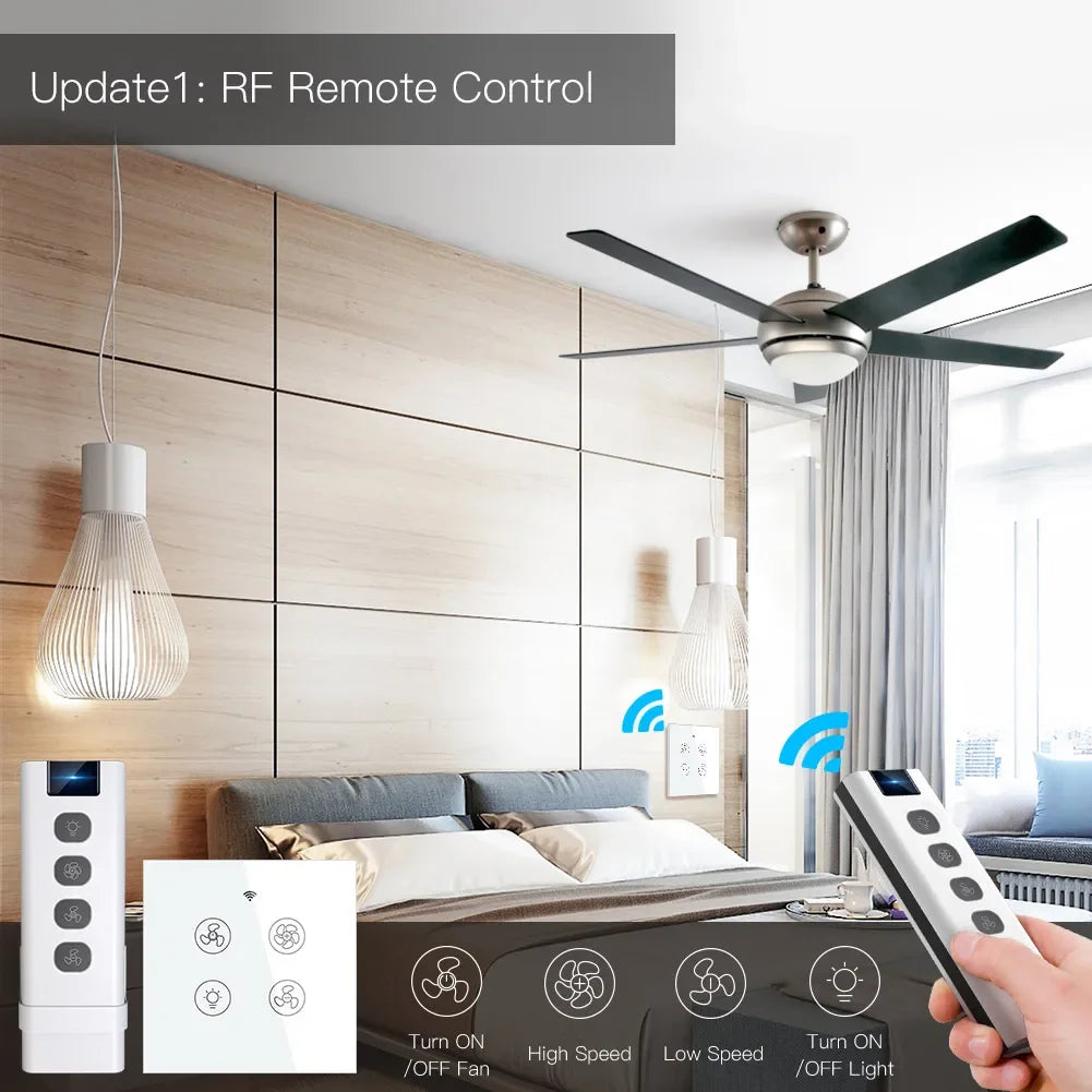 WiFi + RF Smart Ceiling Fan Light – 2/3-Way Control with Tuya App, RF Remote & Alexa/Google Compatibility 💡🌬️