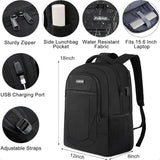 Black 15.6" Laptop School Backpack — Water-Resistant Travel Bag with USB Charging Port for Teens & Adults