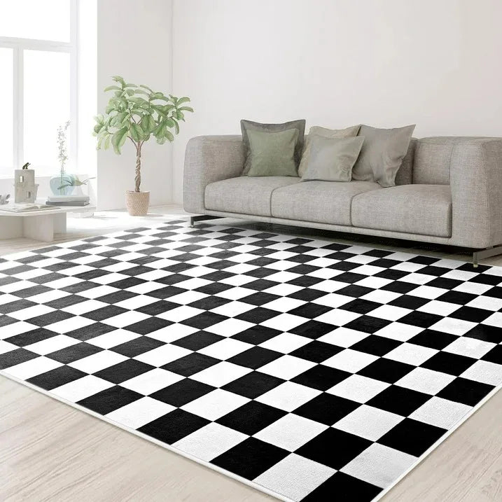 Modern Checkered Area Rug – Soft Plaid Carpet for Living Room & Bedroom Décor