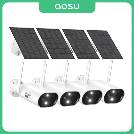 AOSU 3MP Wire-Free Solar Security Camera – Outdoor 100% Wireless CCTV with Built-In Battery, Night Vision & 2-Way Audio (4/8/12PCS Set)
