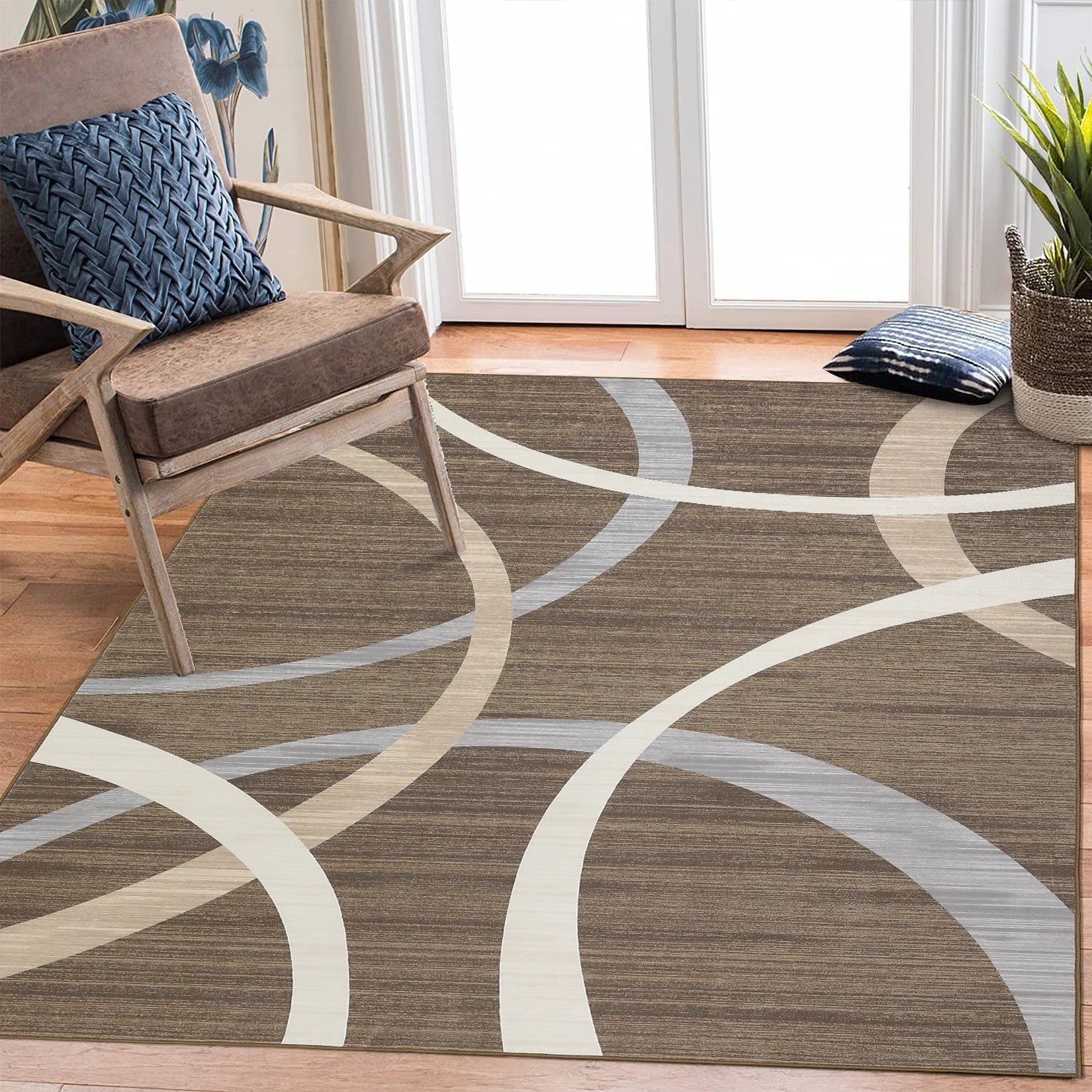 Modern Velvet Loop Area Rug – 100% Polyester 330 g/m² Carpet with TPR Non-Slip Backing (Washed Finish)