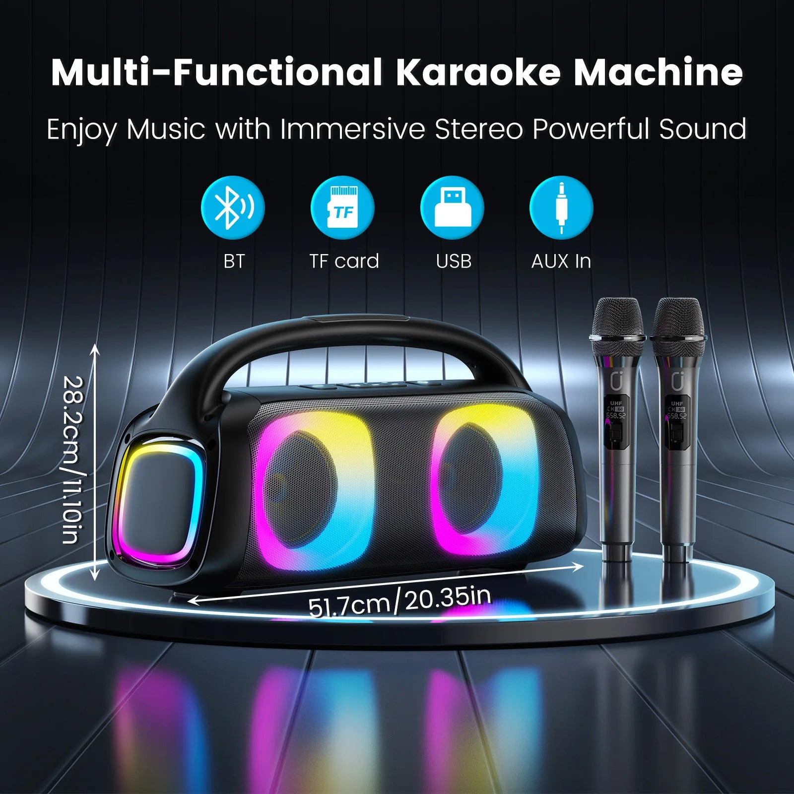 Portable Bluetooth Karaoke Speaker with 2 Microphones – PA System for Kids & Adults