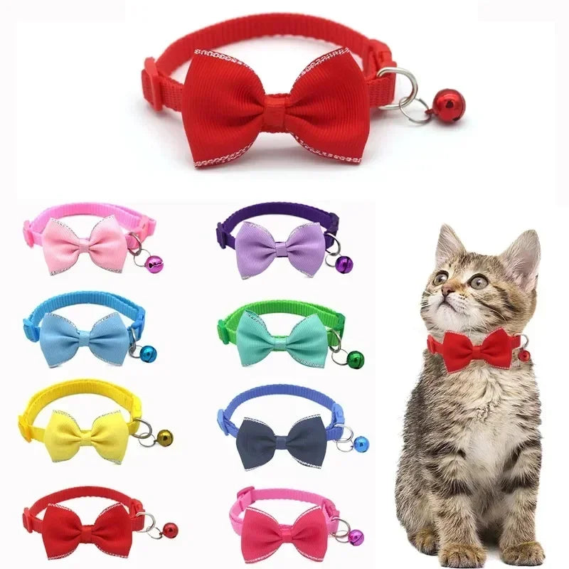 Adjustable Pet Collar with Bow Tie & Bell – Cute Dog Collar for Puppies, Cats & Rabbits, Stylish & Comfortable Design
