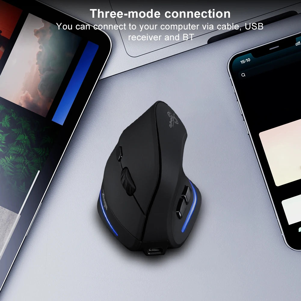 Vertical Ergonomic Wireless Mouse – Rechargeable 2.4G & Bluetooth Dual-Mode Mouse with 7 Buttons for Laptop, PC & MacBook