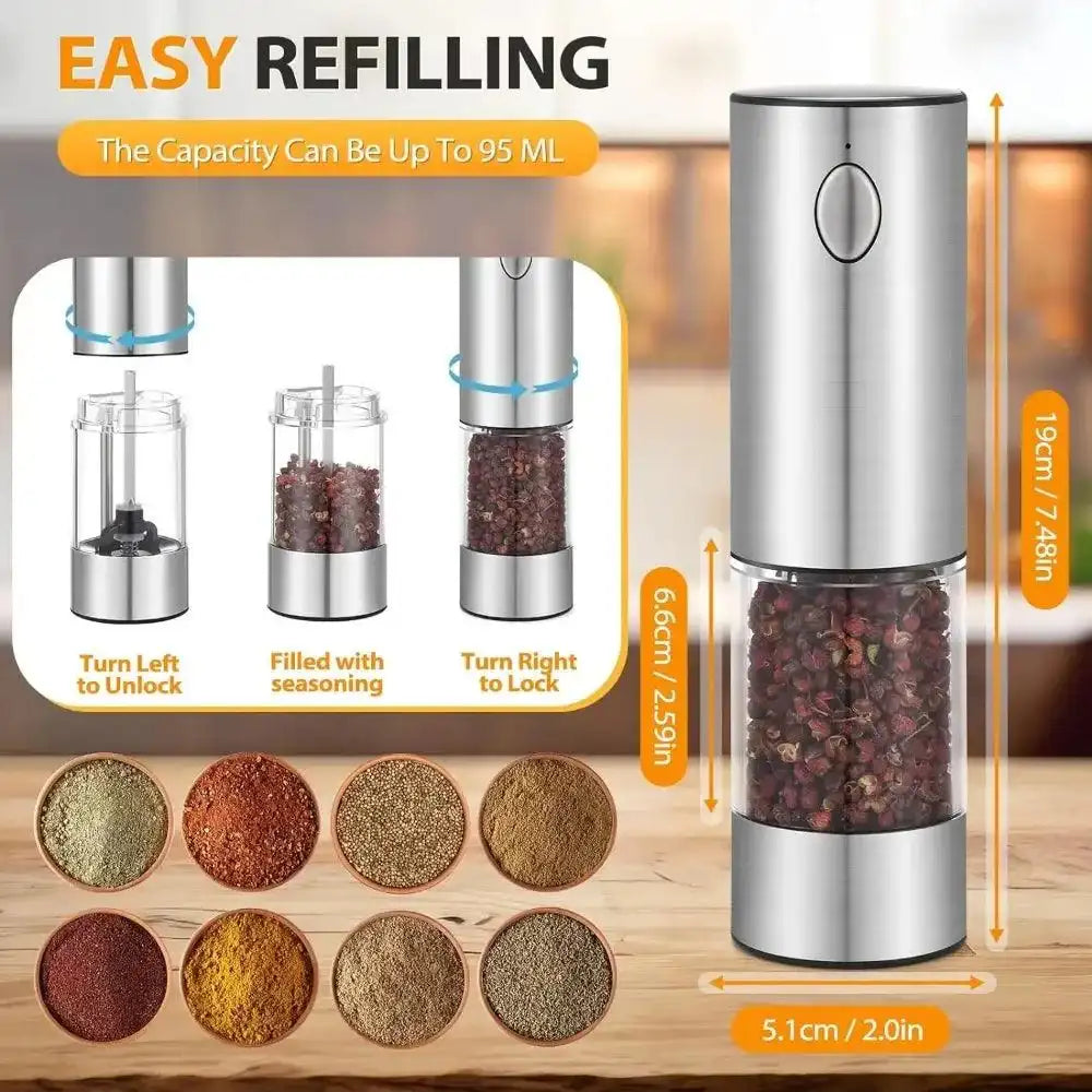 Electric Salt & Pepper Grinder Set – USB Rechargeable with LED Light & Adjustable Grind - PulinGO