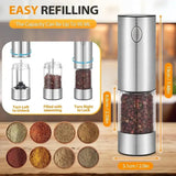 Electric Salt & Pepper Grinder Set – USB Rechargeable with LED Light & Adjustable Grind - PulinGO