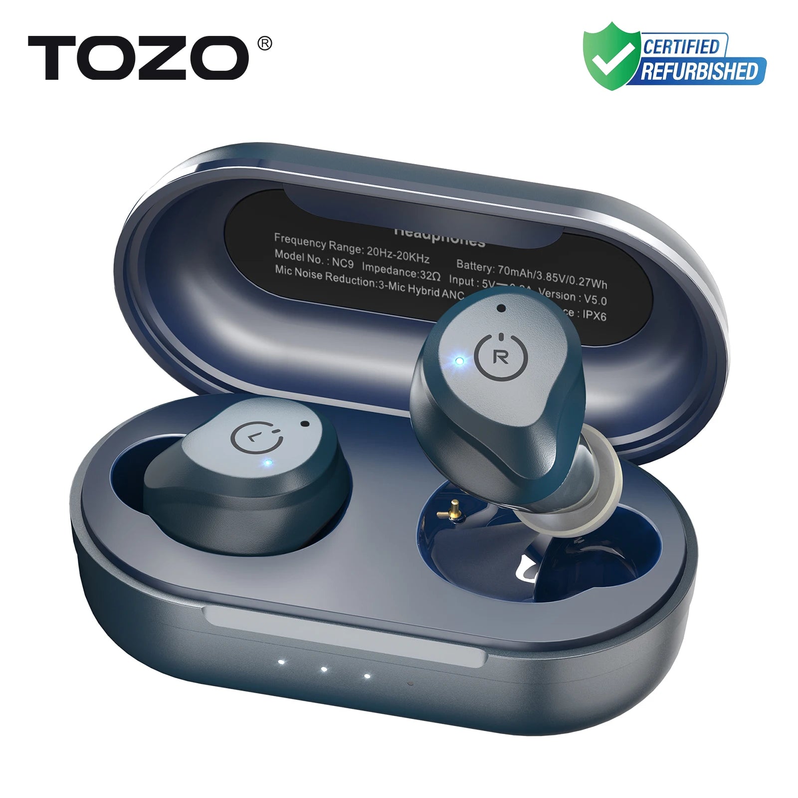 Refurbished TOZO ANC Earbuds – TWS True Wireless Bluetooth In-Ear Headphones with Noise Cancelling & Mics for iOS/Android