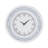 Luvodi Crystal Mirror Wall Clock – Sparkle Bling Diamond Round Wall Clock with Silver & Tawny Crushed Crystal Detailing