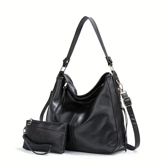 Women’s 2-Piece PU Leather Tote & Crossbody Set – Large Capacity Top-Handle Satchel + Shoulder Travel Bag