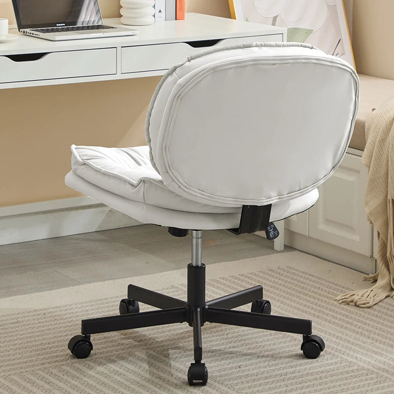 💺 Armless Office Desk Chair – PU Leather Wide Cross-Legged Task Chair with Wheels & Adjustable Swivel