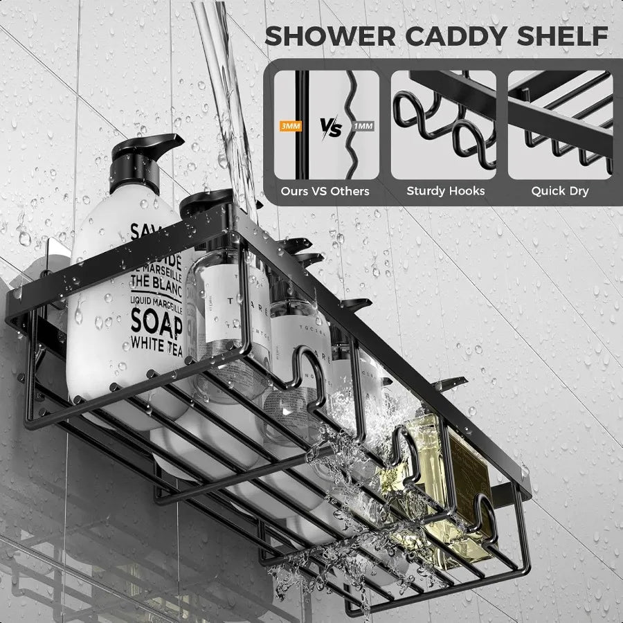 4-Pack Adhesive Stainless-Steel Shower Caddy Organizer – Rustproof Wall Shelves with Hooks