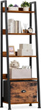 5-Tier Ladder Shelf, Ladder Bookshelf with Removable Drawer, Rustic Bookcase Storage Rack Organizer, Wood Metal Freestanding - PulinGO