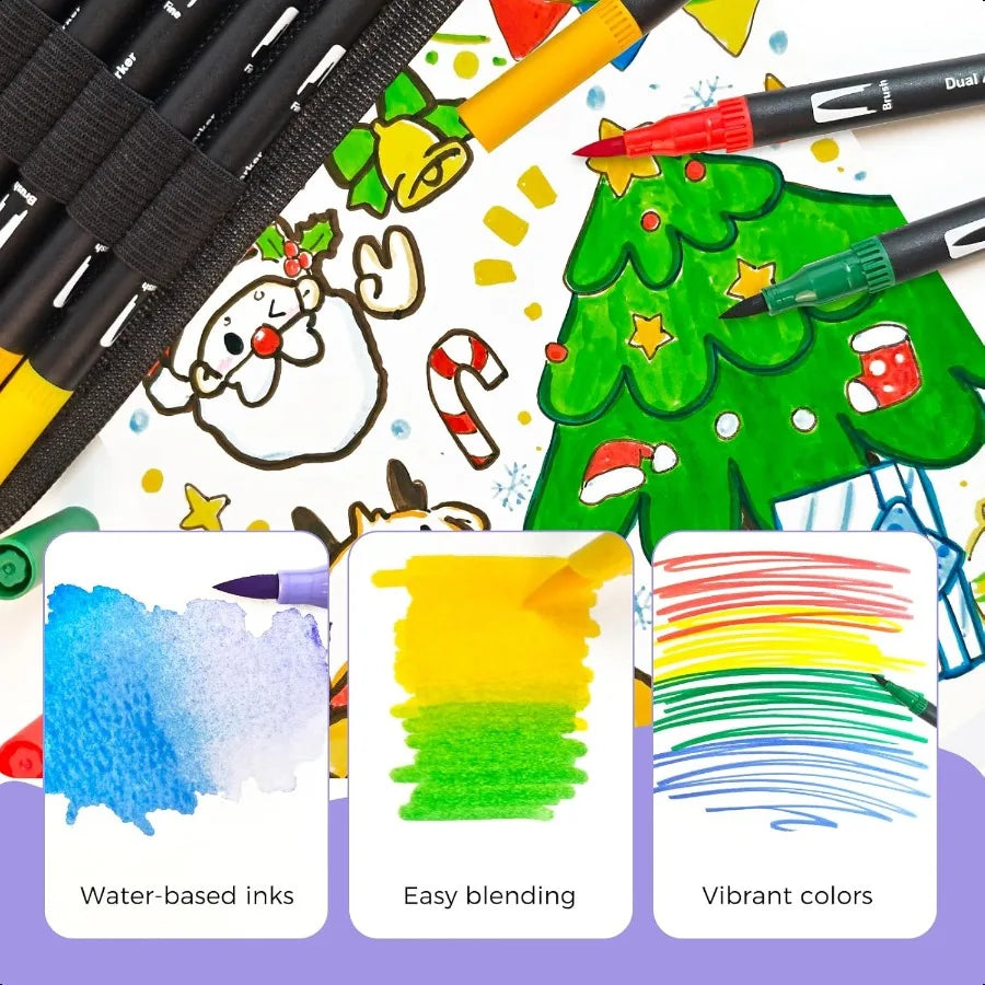 72 Colors Dual Tip Markers – No Bleeding Fine & Brush Tip Pens for Adult Coloring Books, School & Art Projects