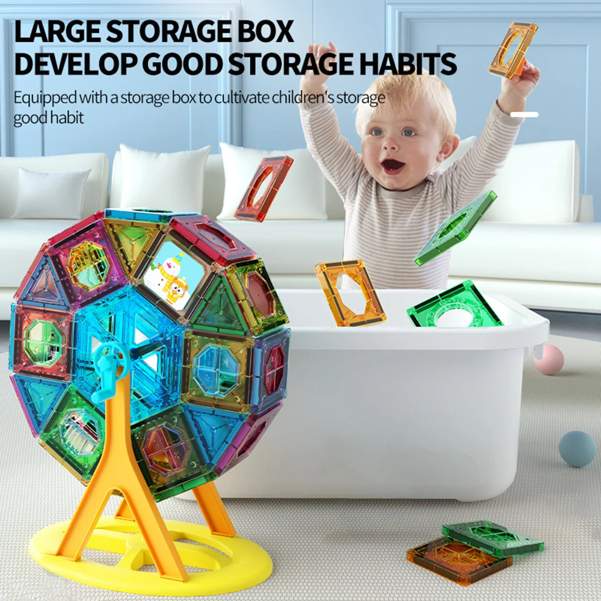 Magnetic Ferris Wheel Tile Building Set – Preschool Montessori STEM Toy, Creative Classroom Starter Kit with Magnetic Blocks