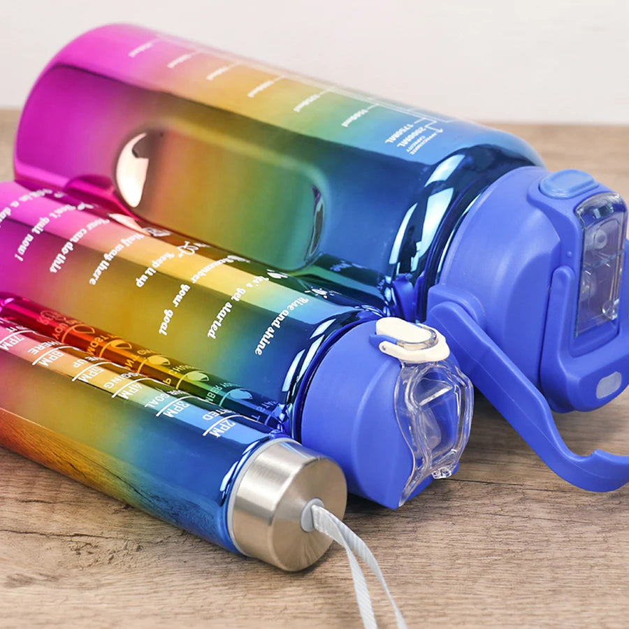 3PCS Leak-Proof Gradient Sports Water Bottles with Straws & Time Markers – Fitness, School & Office