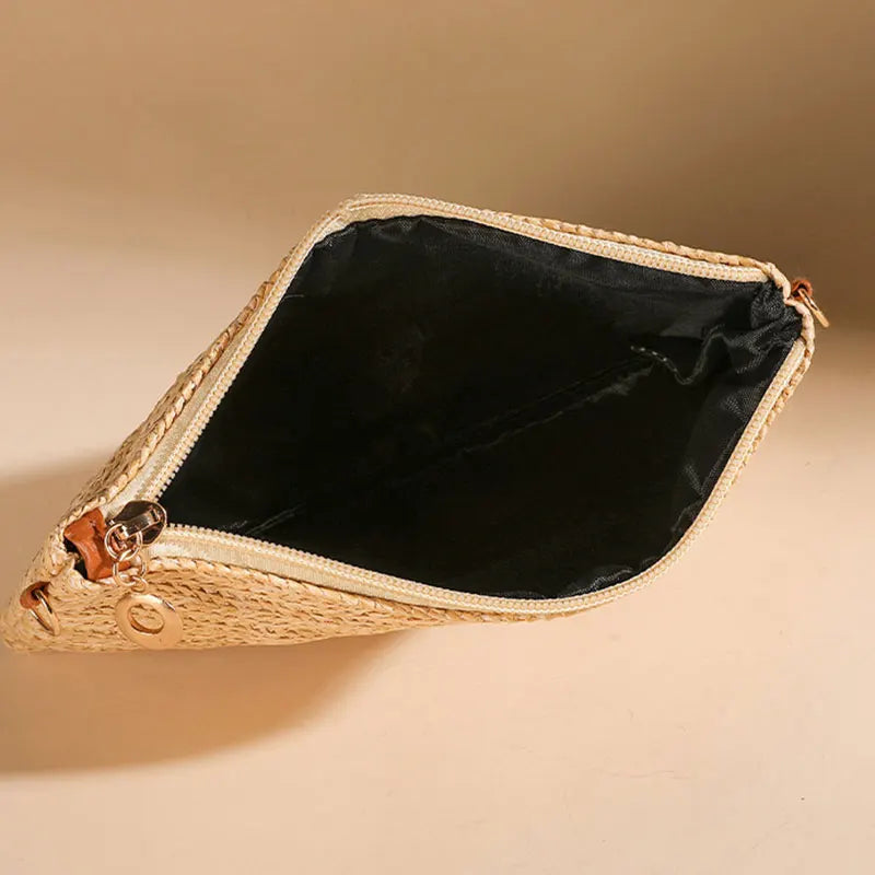 Straw Shoulder Chain Strap Crossbody Bag – Summer Casual Tote for Women