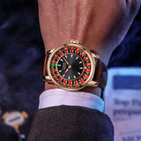 LIGE Russian Roulette Dial Men’s Watch – Creative Rotating Wheel, Luminous Hands, Leather Strap, Business Wristwatch
