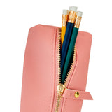 “Simulated Leather Pencil Pouch – Gold Zipper Pen & Stationery Organizer for School, Office & Travel”