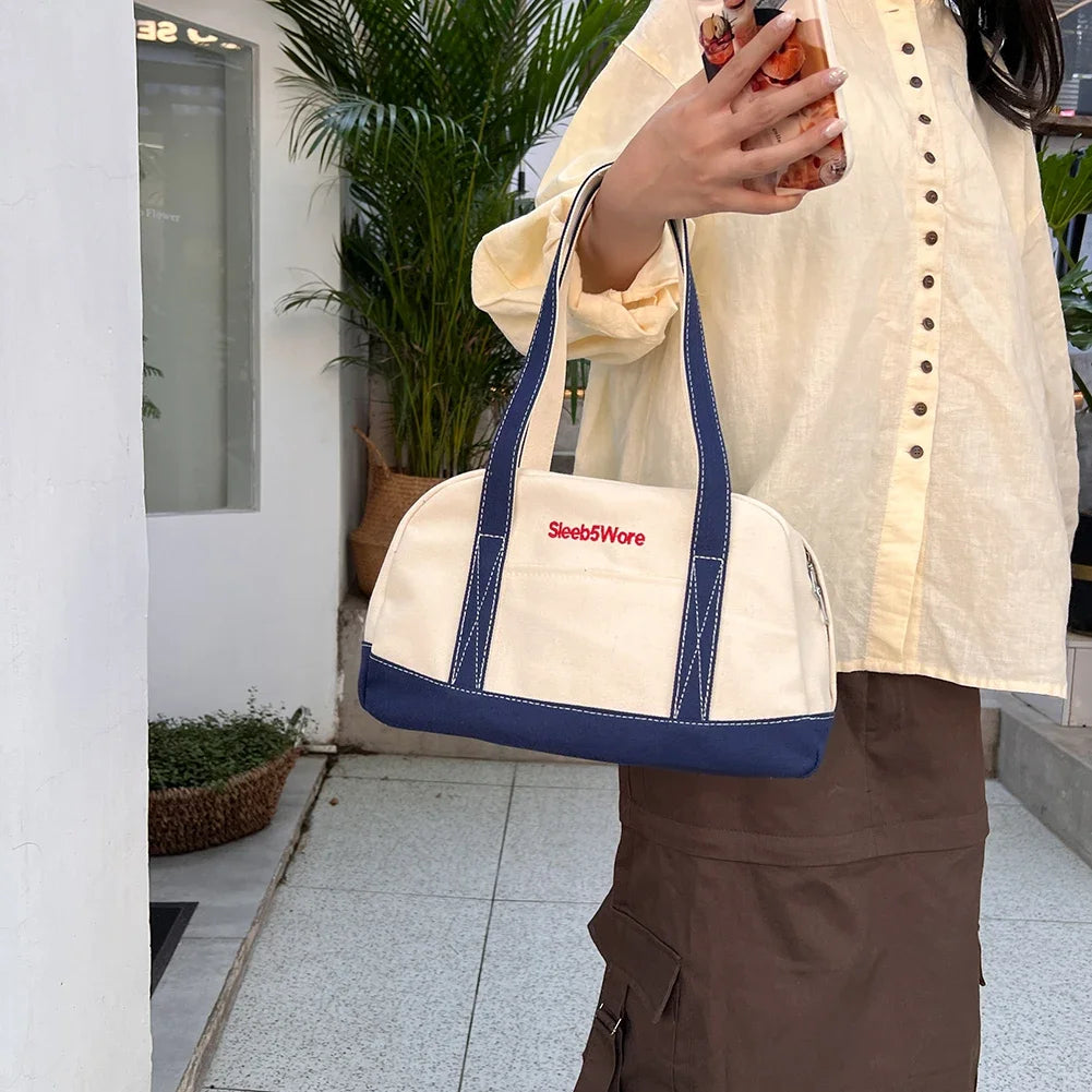 Women’s Canvas Tote Bag – Large Capacity Casual Shoulder Bag with Designer Letter Print for Daily Use 👜✨