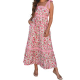 Elegant Floral Maternity Dress – Backless Pregnancy Outfit with Lace Details, Tie Shoulders, Tiered Ruffles & Pockets