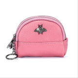 Cute Bee Decor Women’s Leather Coin Purse – Small 2-Zipper Wallet with Keychain Ring