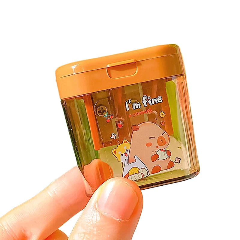Cartoon Capybara Double Hole Pencil Sharpener – Portable Cute Manual Stationery Tool