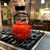 Whistling Tea Kettle – Enamel on Steel Stovetop Teapot with Strawberry Design, Cute Kitchen Water Kettle