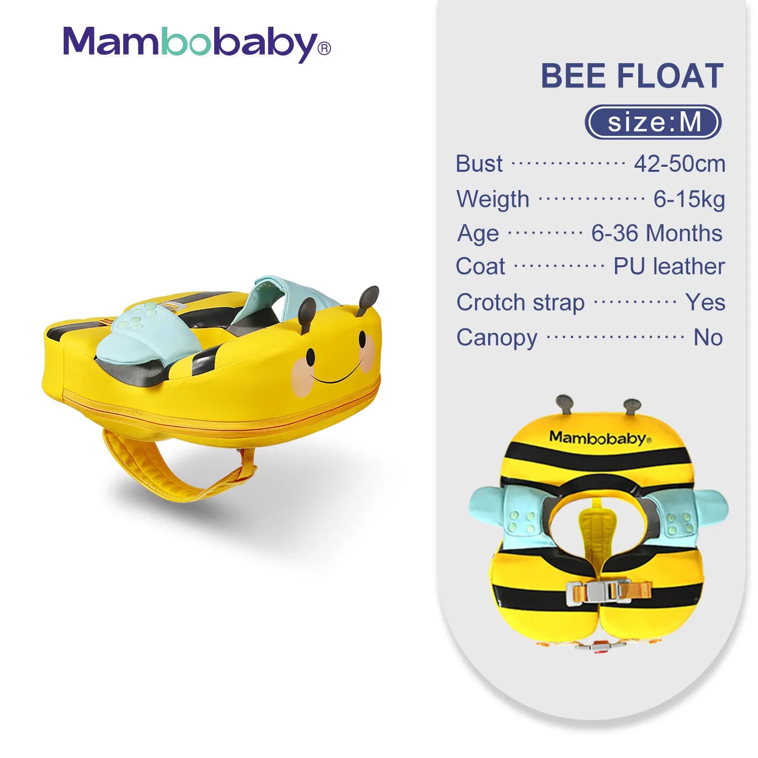 Baby Swimming Float with Crotch Strap & Sunshade – Mambobaby Solid Core Inflation-Free Swim Ring for 0–7 Years Old