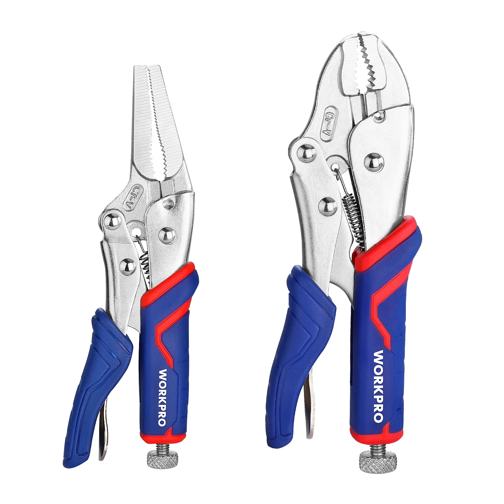 WORKPRO 2PCS Locking Pliers Set – CR-V Steel 7" Curved Jaw & 6.5" Long Nose Locking Pliers with Quick-Release Mechanism