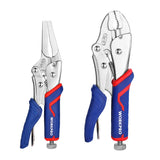 WORKPRO 2PCS Locking Pliers Set – CR-V Steel 7" Curved Jaw & 6.5" Long Nose Locking Pliers with Quick-Release Mechanism