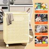 Large Foldable Plastic Laundry Basket with Wheels – Portable Clothes Hamper for Home, Balcony & Bathroom