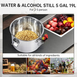 5 Gallon (19L) Stainless Steel Water & Alcohol Distiller – Home Brewing DIY Kit with Built-in Thermometer, Copper Tube & Water Pump