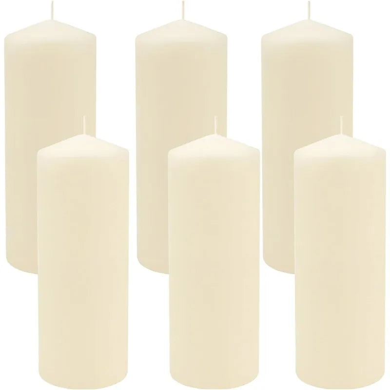 80-Hour Long Burning Unscented Pillar Candles (3x8, Ivory, 6-Pack) – Clean, Smokeless & Dripless Candles for Home & Events