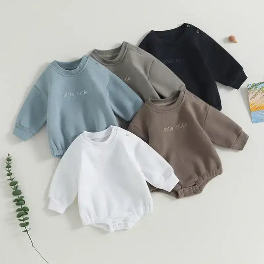 Toddler Boys Sweatshirt Bodysuit – Long-Sleeve Round-Neck with Letter Embroidery (0-18 M)