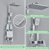 Digital Display Thermostatic Shower Mixer – Matte Black 4-Way Rainfall System with Shelf & Bidet Tap
