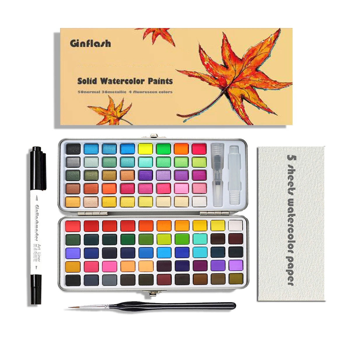 Ginflash 50-90 Colors Solid Pigment Watercolor Paint Set – Portable Brush Pen