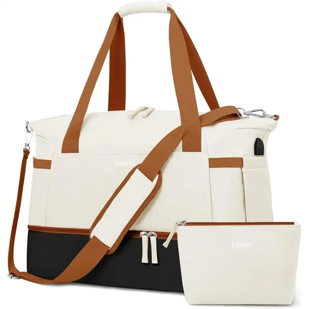 “Women’s Gym Duffel Bag with USB Charging Port, Shoe Compartment & Wet-Pocket Travel Weekender”