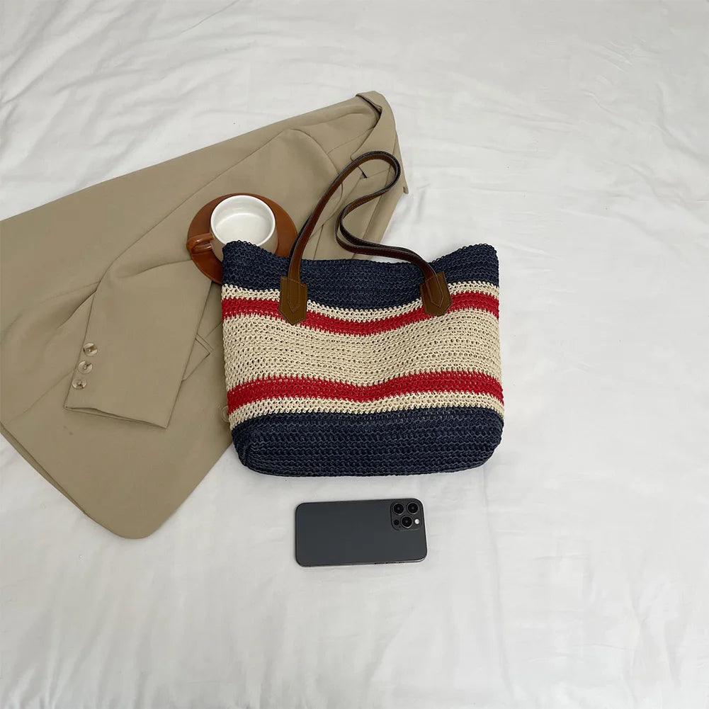 Straw Shoulder Bag for Women – Large Capacity Summer Beach Handbag with Zipper & Crossbody Strap 🏖️👜