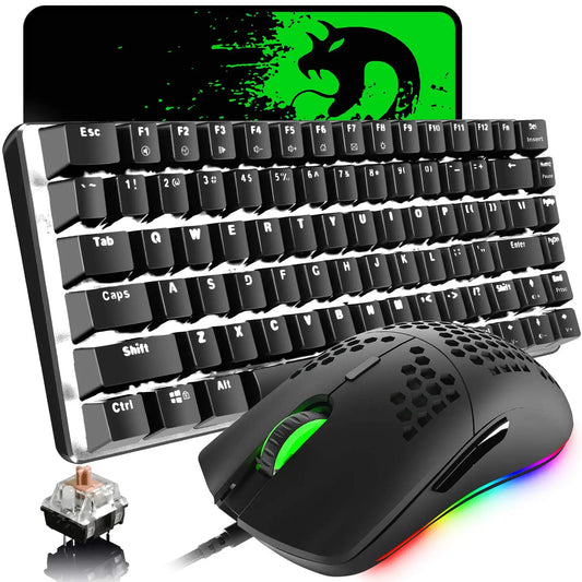 RGB Mechanical Keyboard with Brown Switches & Ultralight Honeycomb Gaming Mouse 3-in-1 Wired Set