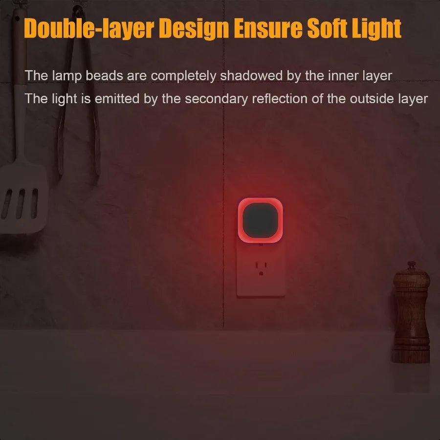 2-Pack Plug-in Dimmable Red Night Light – Auto Dusk-to-Dawn Sensor LED Lamps with Soft Glow for Baby Room, Bathroom & Bedroom