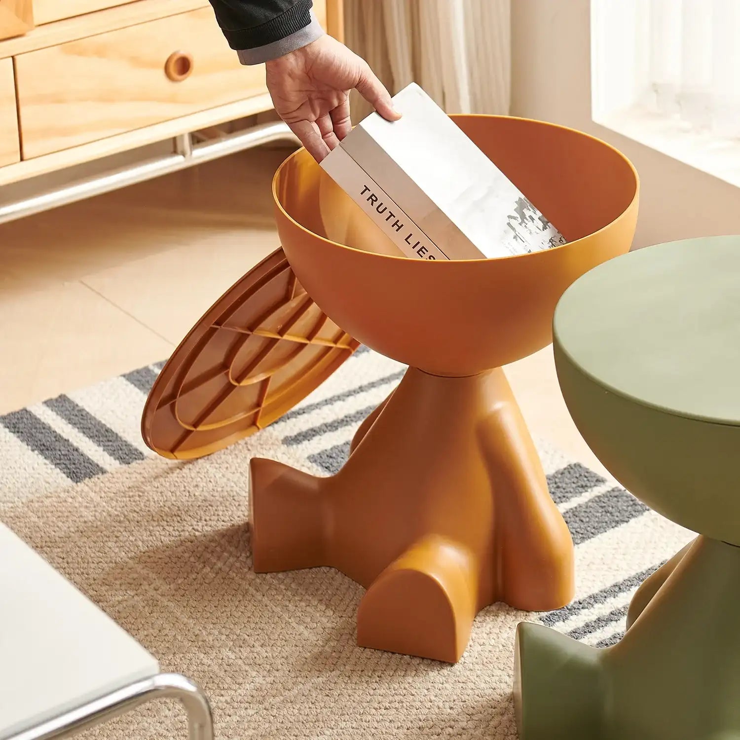 Modern Round Coffee Side Table – Matte Finish Living Room & Bedside Nightstand with Small Storage Rack (Wedyvko)”