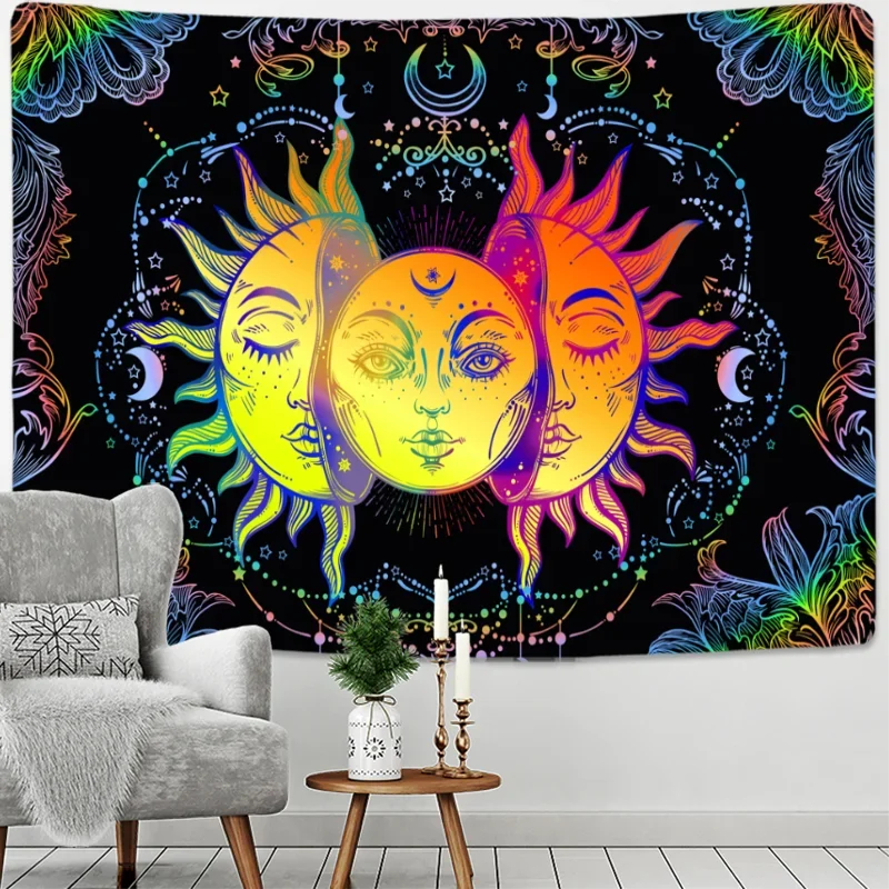 Mandala Tapestry Sun & Moon – Black & White Wall Hanging Hippie Décor for Dorm, Yoga, Living Room