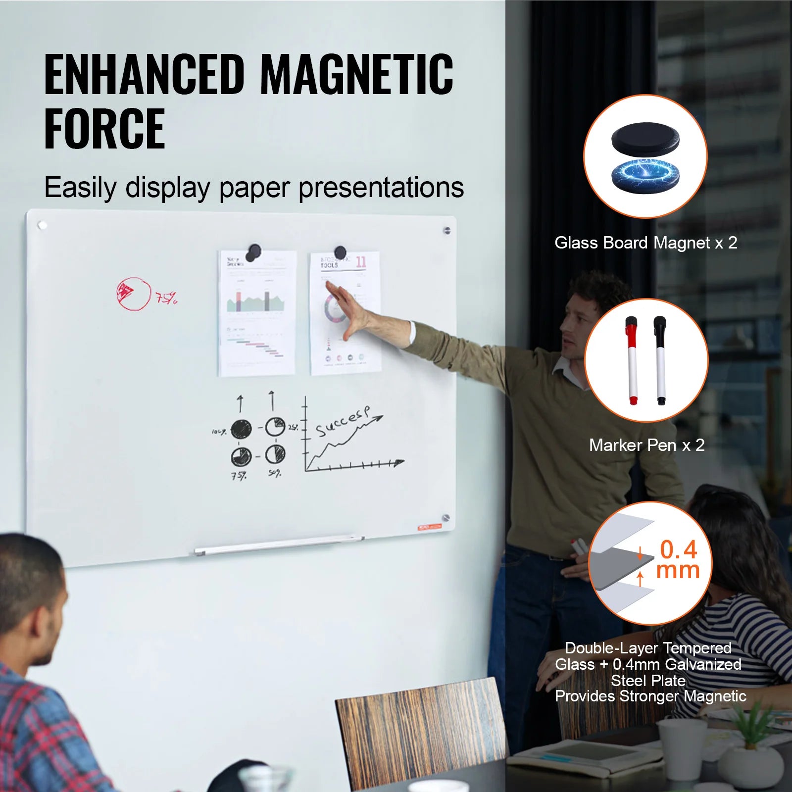 Magnetic Frameless Glass Dry-Erase Board – 48″ × 32″, Wall-Mounted Glass Whiteboard for Office, School & Home