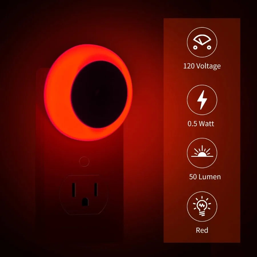 6-Pack Red LED Plug-in Night Lights – Auto Dusk-to-Dawn Sensor Lights for Bedroom, Bathroom, Baby Room, Hallway & Stairs